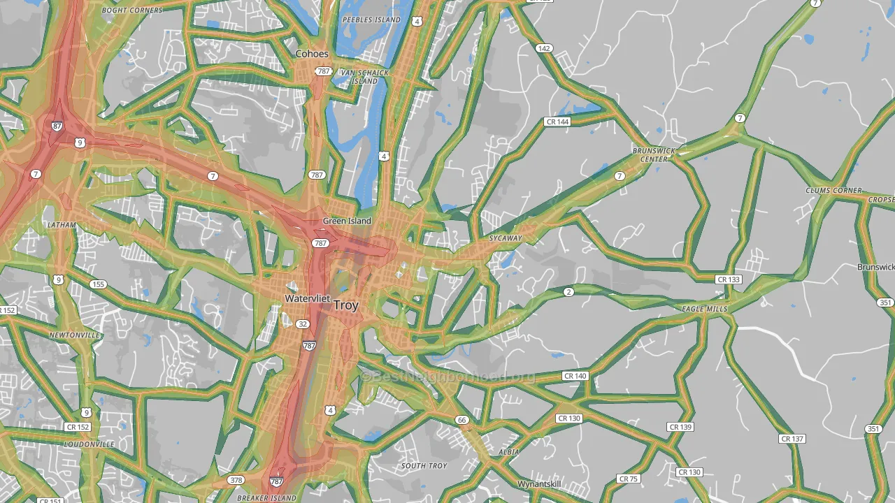Troy, NY Map of Noise Levels in Troy
