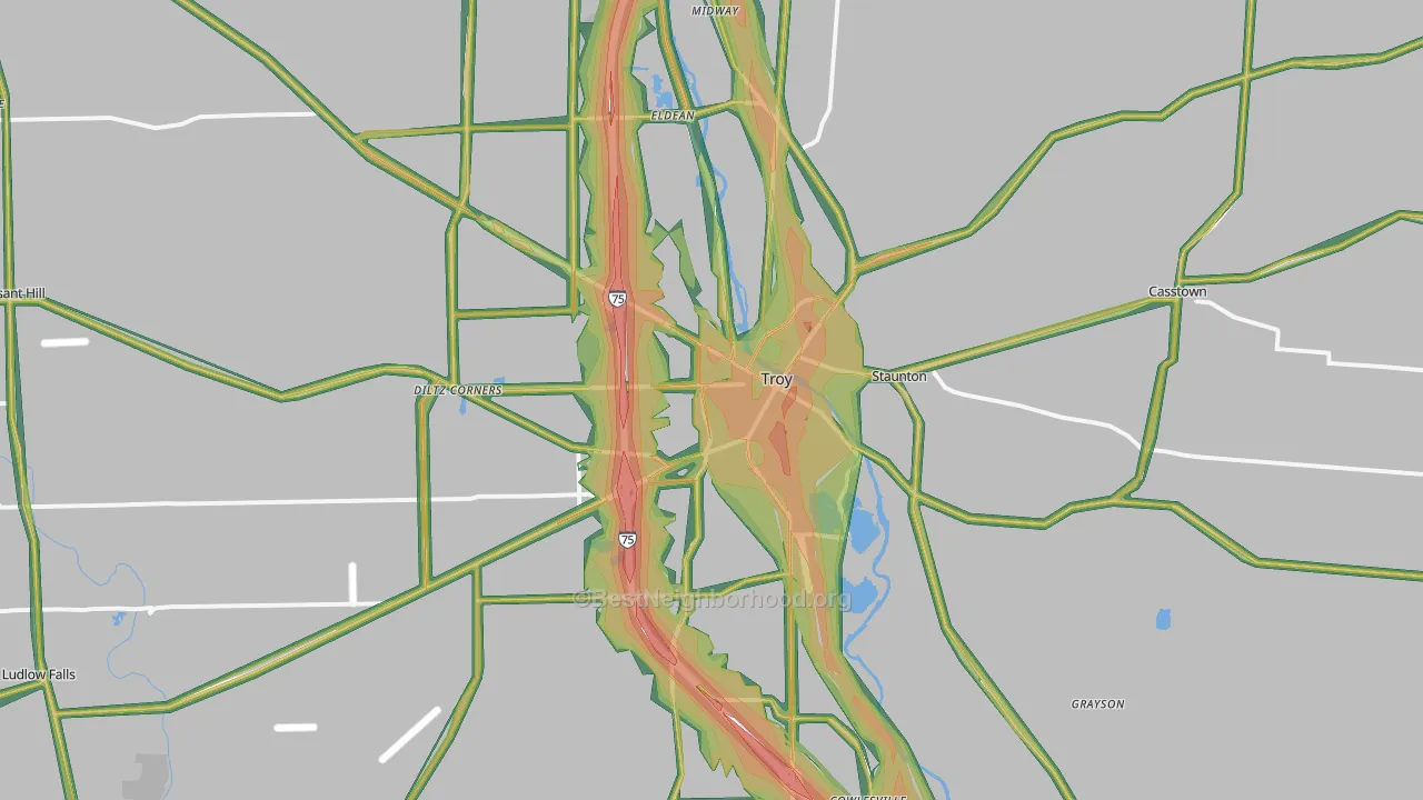 Troy, OH Map of Noise Levels in Troy