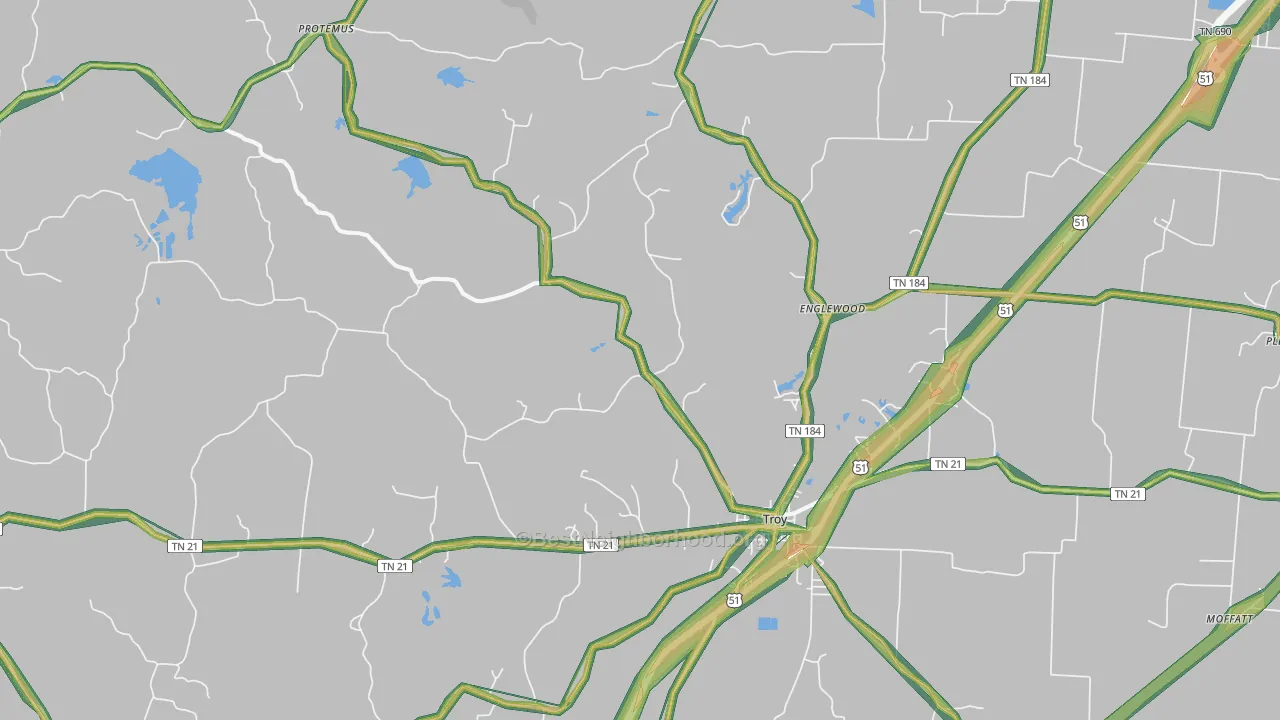 Troy, TN Map of Noise Levels in Troy