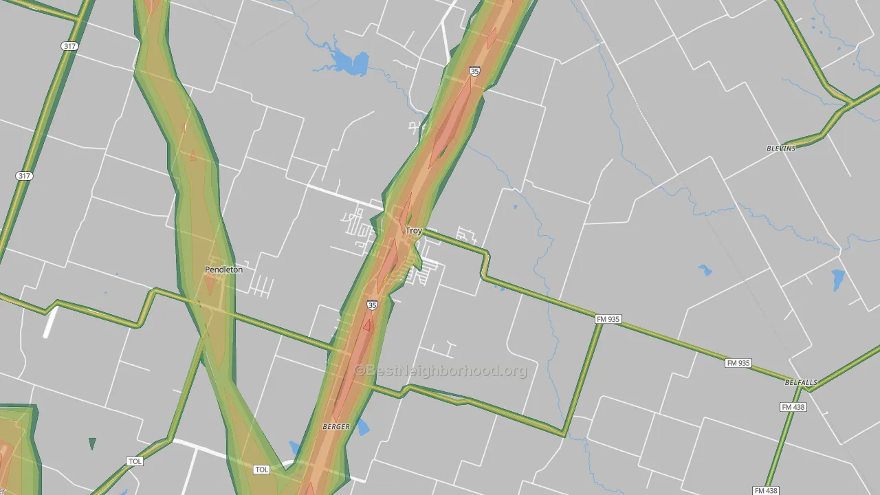 Troy, TX Map of Noise Levels in Troy