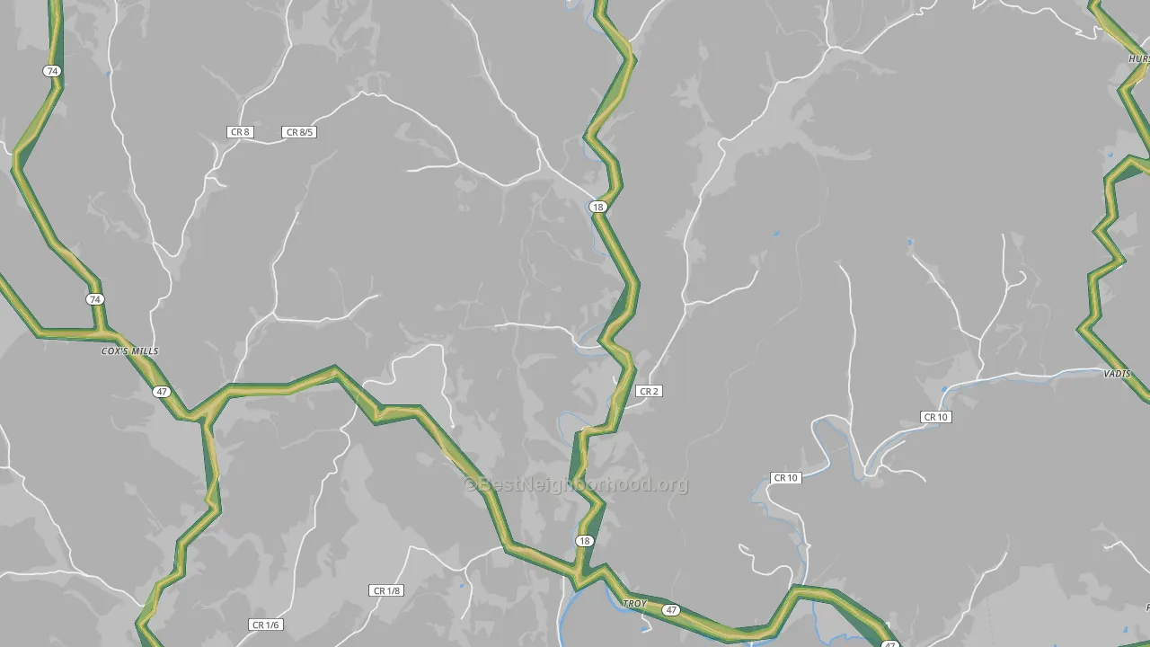 Troy, WV Map of Noise Levels in Troy