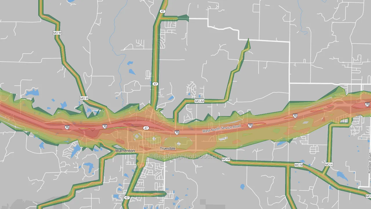 Truesdale, MO Map of Noise Levels in Truesdale