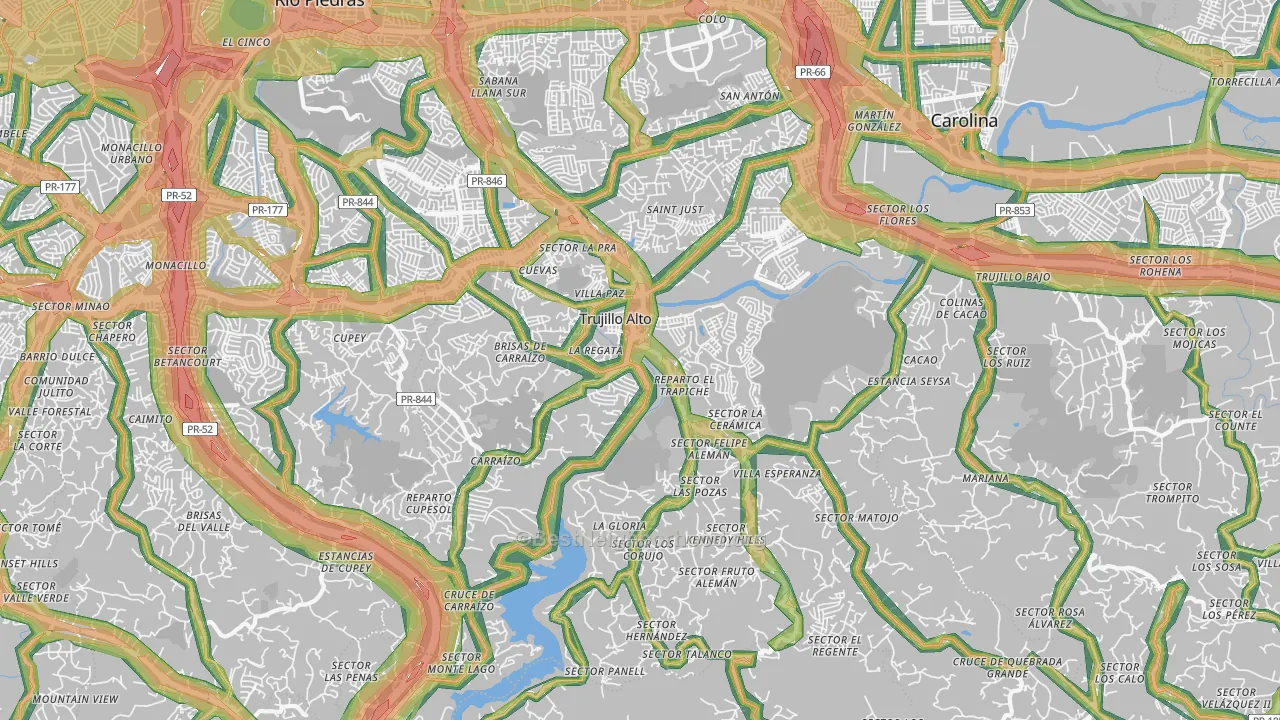 Trujillo Alto, PR Map of Noise Levels in Trujillo Alto
