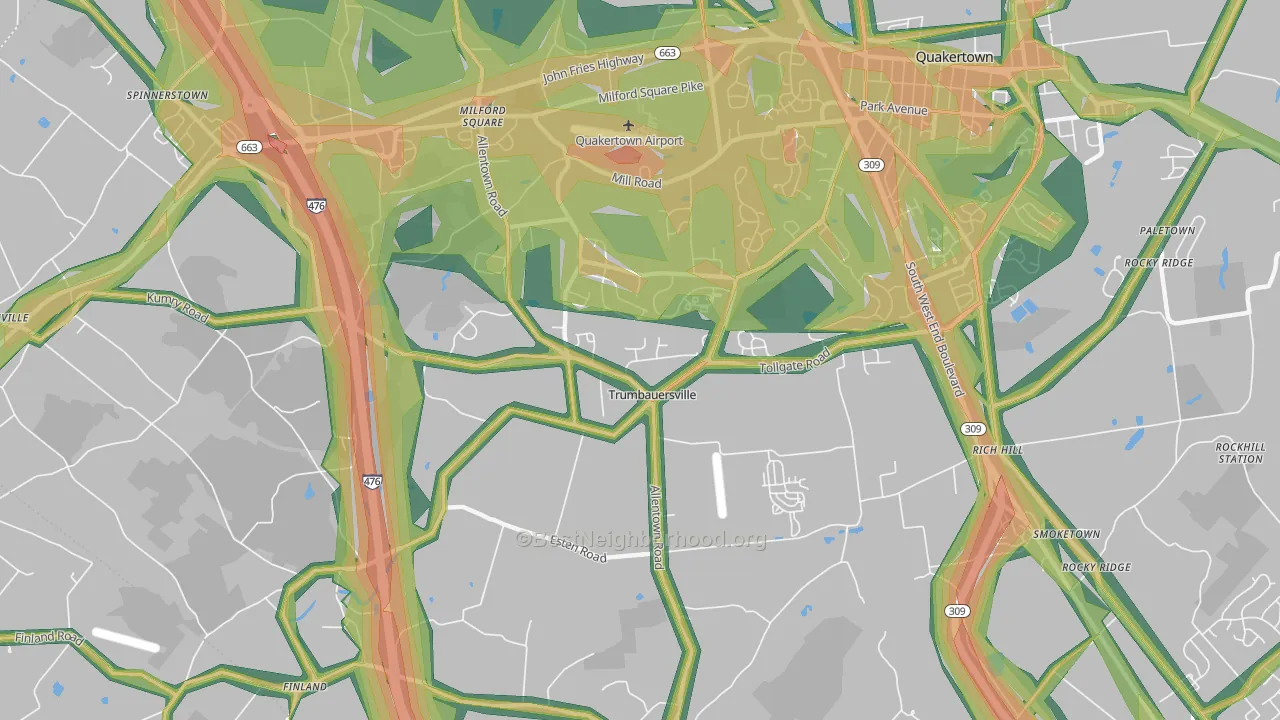 Trumbauersville, PA Map of Noise Levels in Trumbauersville