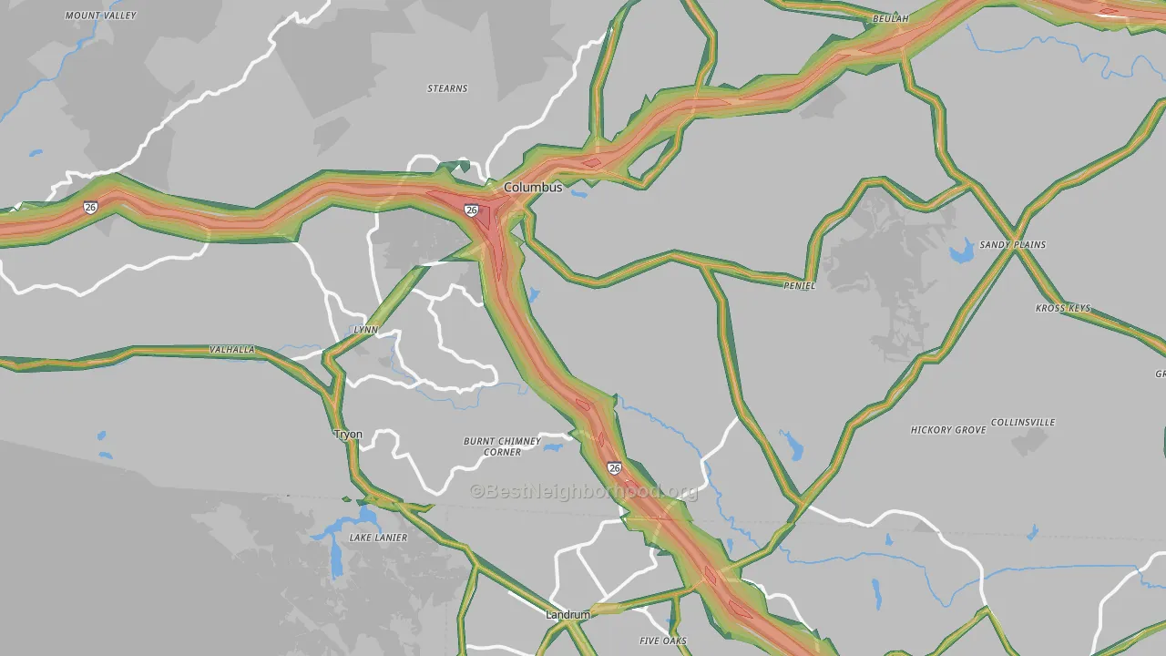 Tryon, NC Map of Noise Levels in Tryon