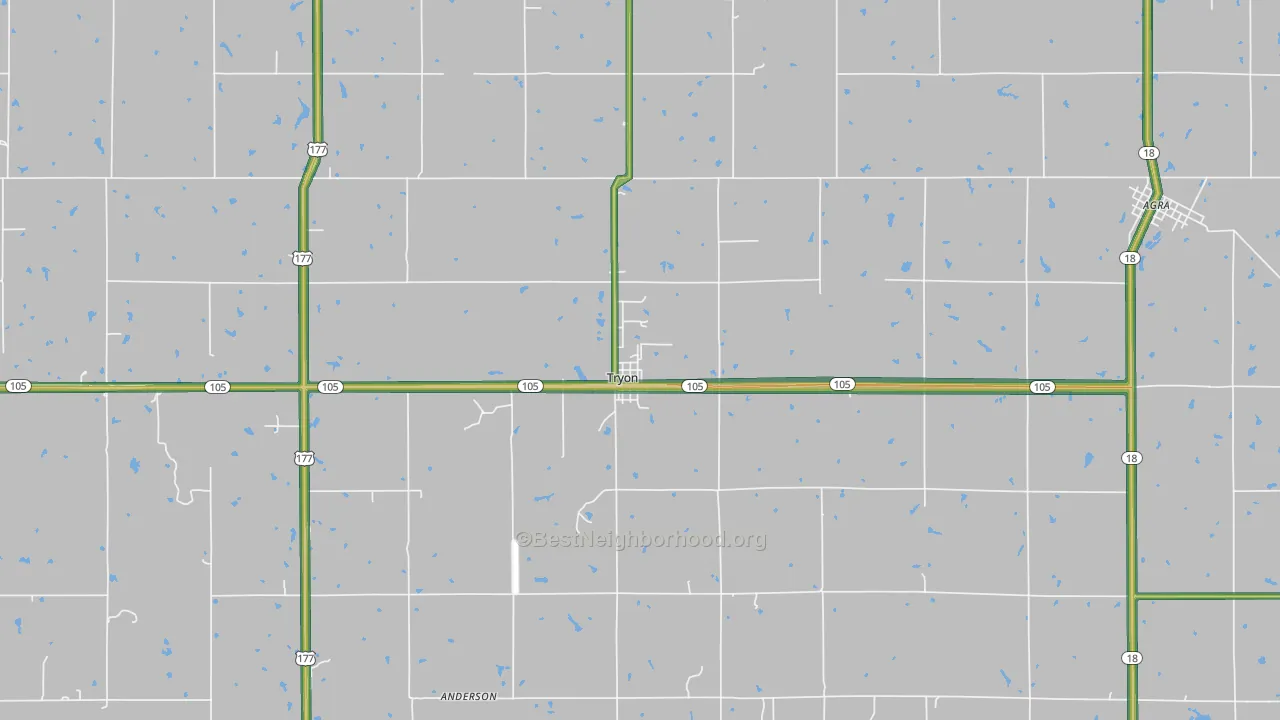 Tryon, OK Map of Noise Levels in Tryon