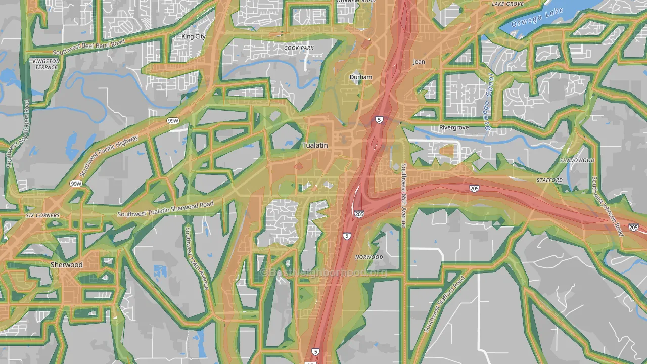 Tualatin, OR Map of Noise Levels in Tualatin