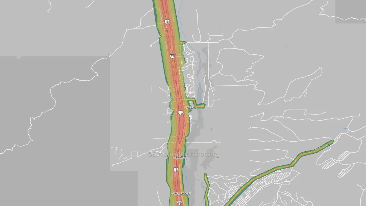 Tubac, AZ Map of Noise Levels in Tubac