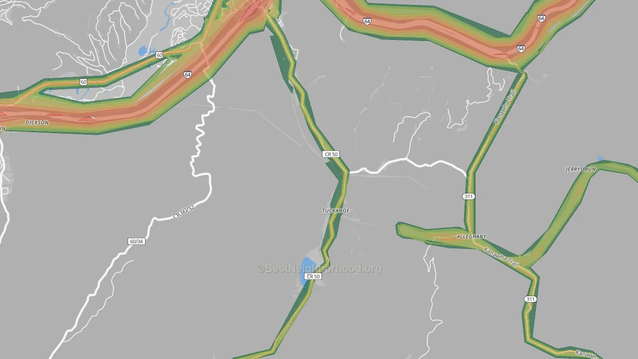 Tuckahoe, WV Map of Noise Levels in Tuckahoe