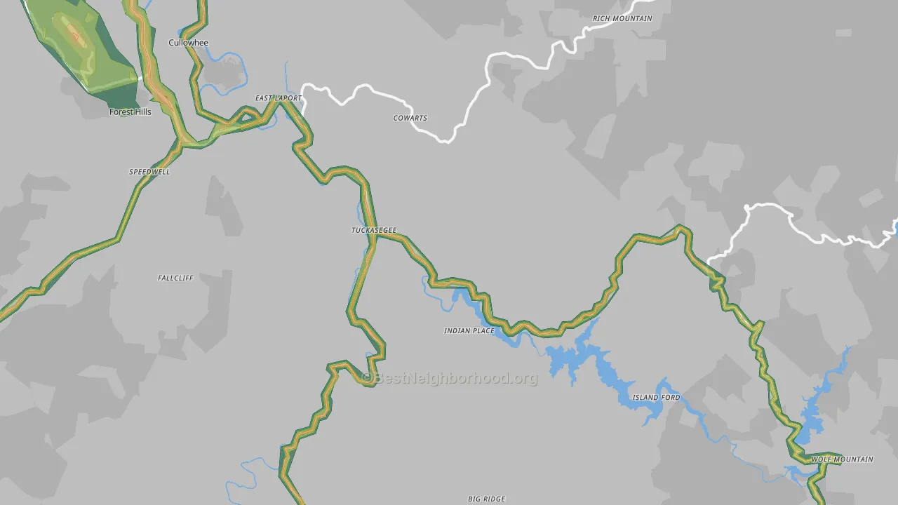 Tuckasegee, NC Map of Noise Levels in Tuckasegee