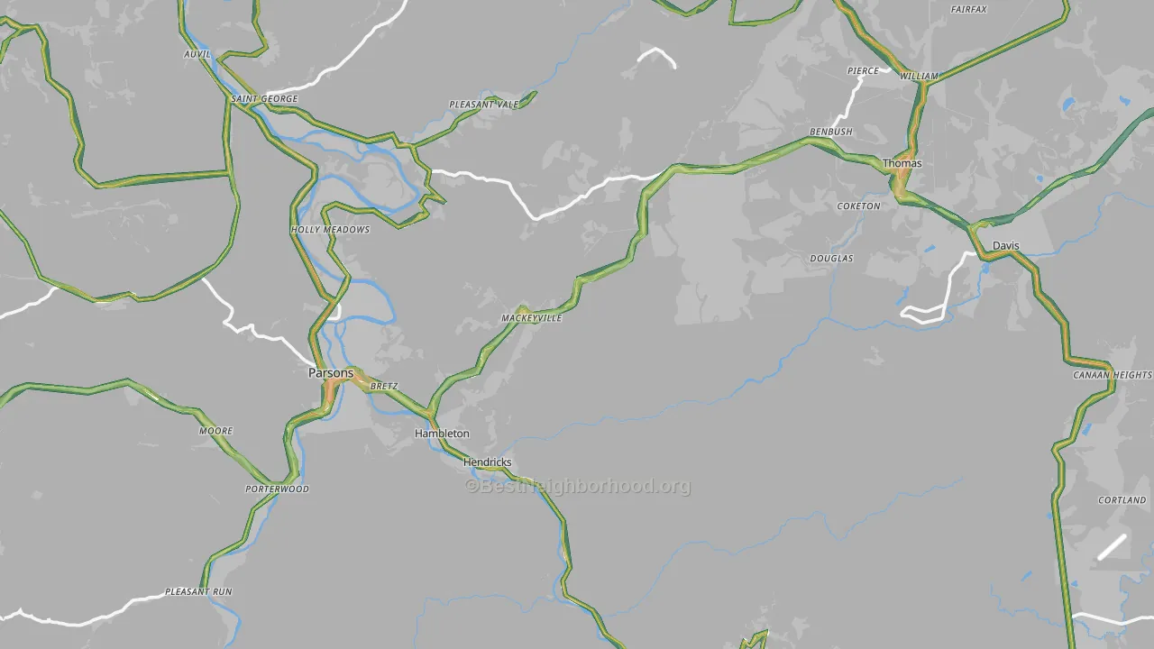 Tucker County, WV Map of Noise Levels in Tucker County