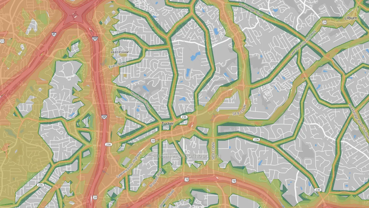 Tucker, GA Map of Noise Levels in Tucker