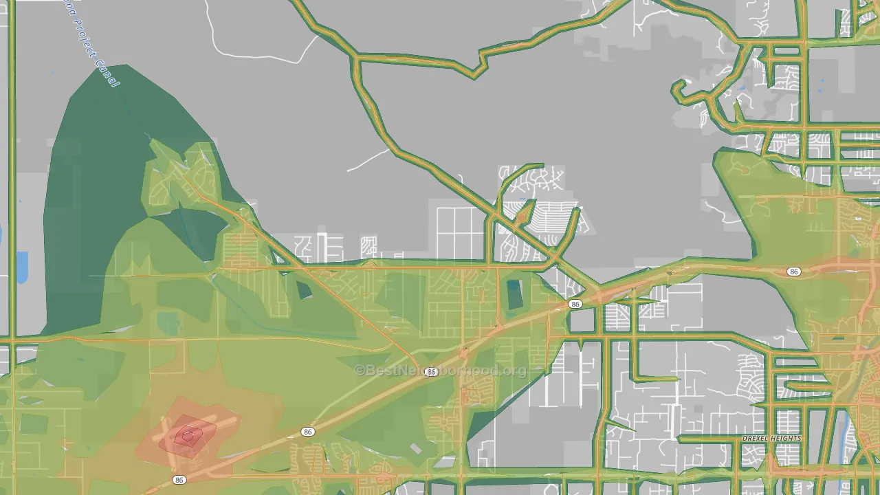 Tucson Estates, AZ Map of Noise Levels in Tucson Estates