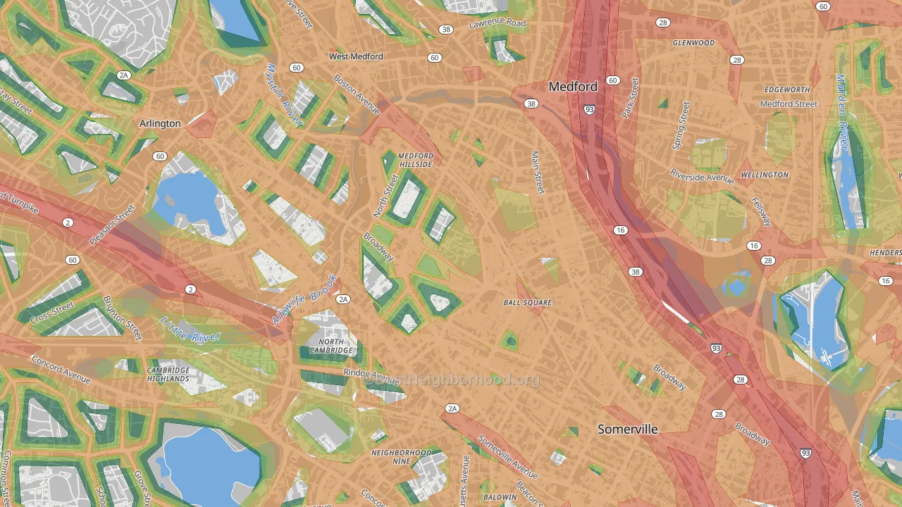Tufts, Somerville, MA Map of Noise Levels in Tufts