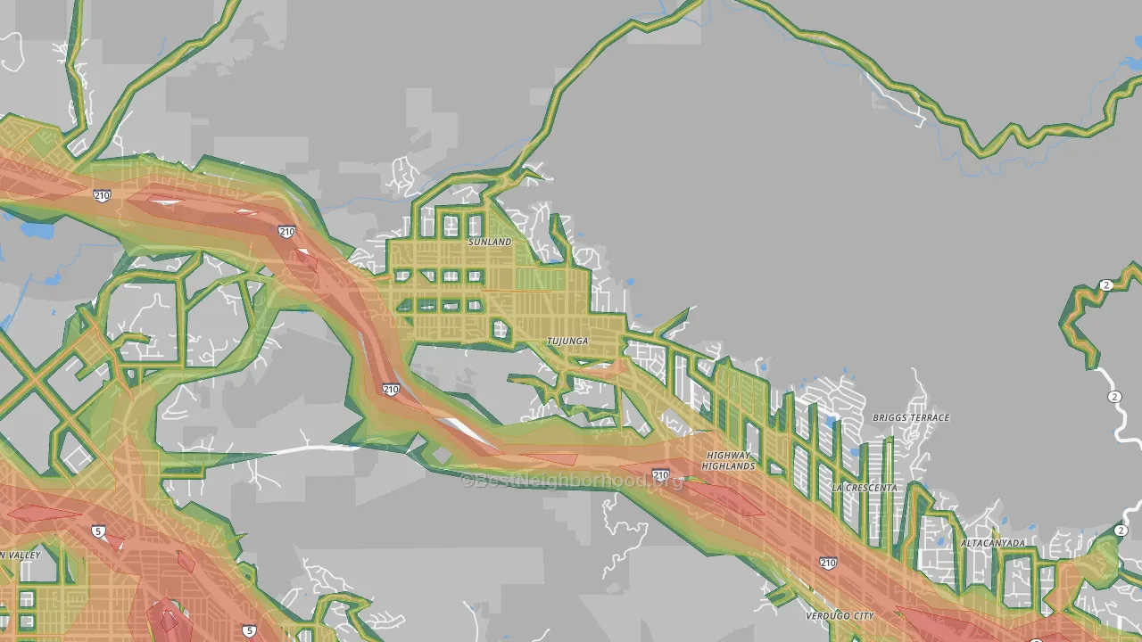 Tujunga, CA Map of Noise Levels in Tujunga