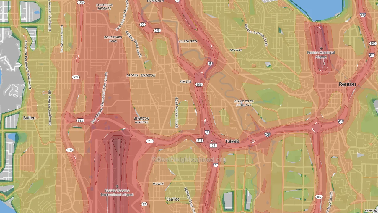 Tukwila, WA Map of Noise Levels in Tukwila