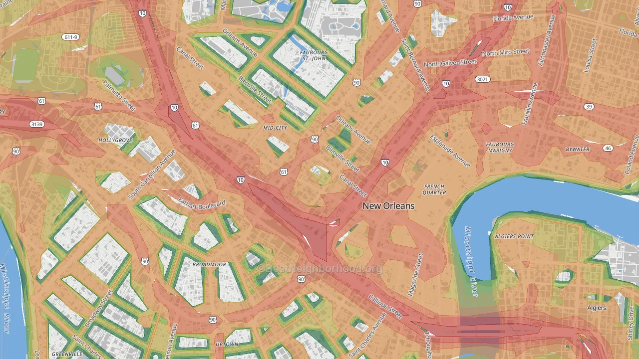 Tulane Gravier, New Orleans, LA Map of Noise Levels in Tulane Gravier