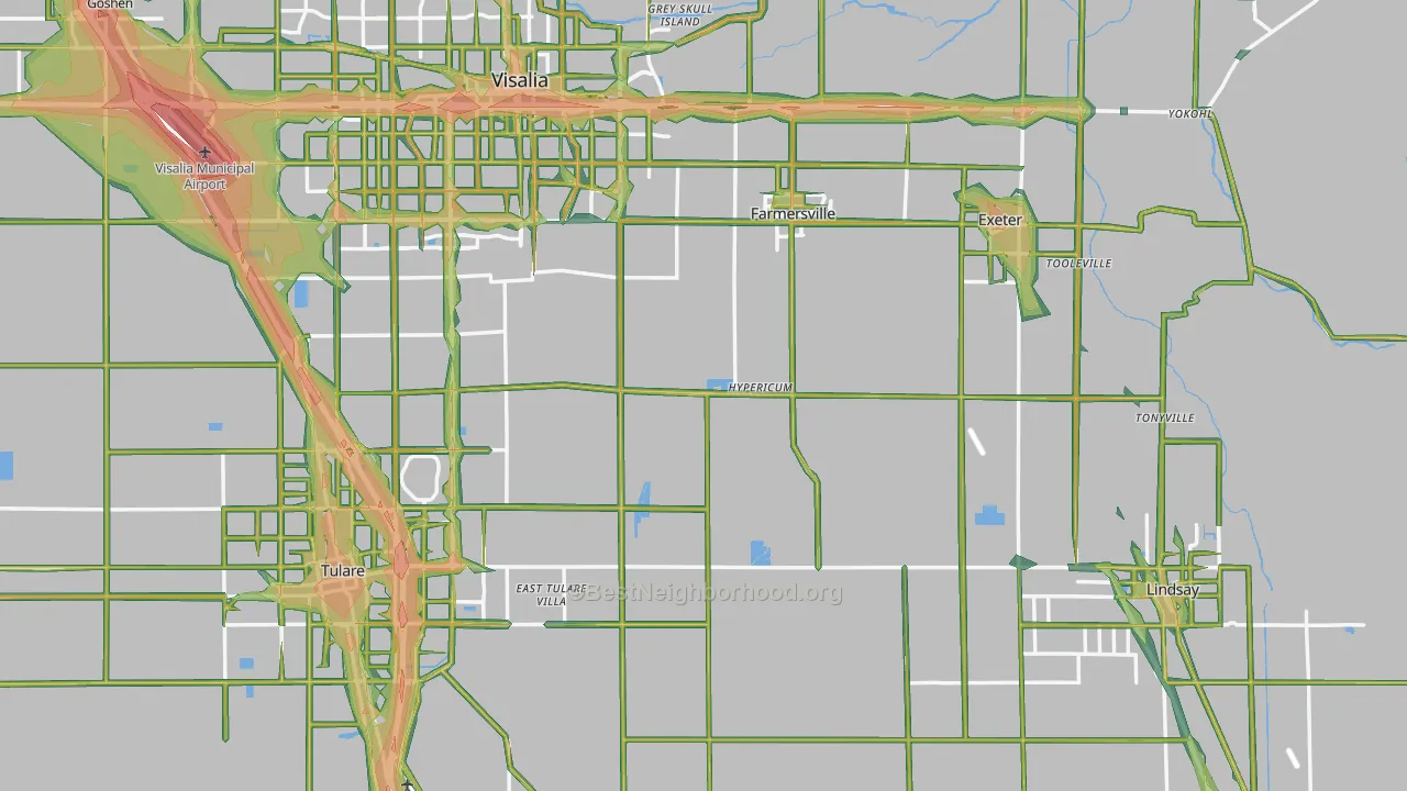 Tulare County, CA Map of Noise Levels in Tulare County