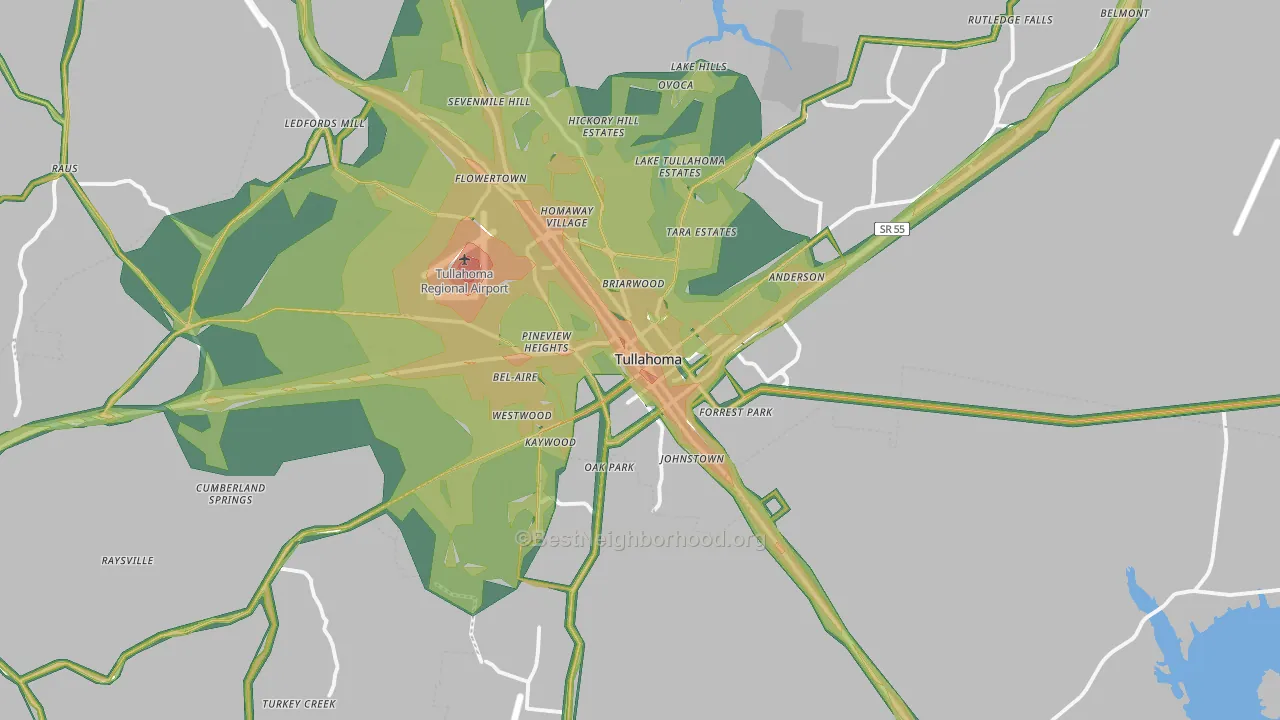 Tullahoma, TN Map of Noise Levels in Tullahoma