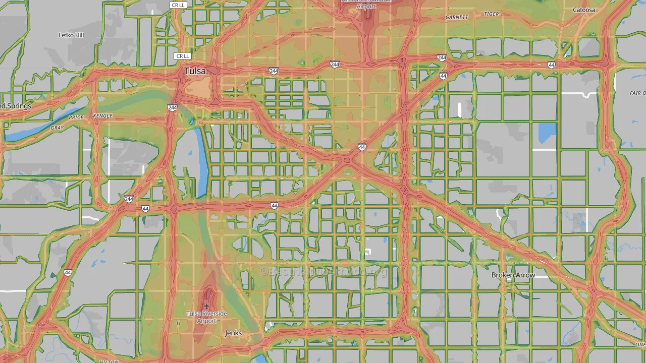 Tulsa County, OK Map of Noise Levels in Tulsa County
