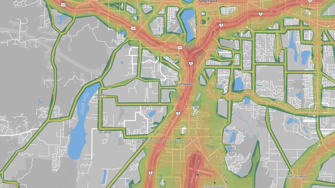 Tumwater, WA Map of Noise Levels in Tumwater