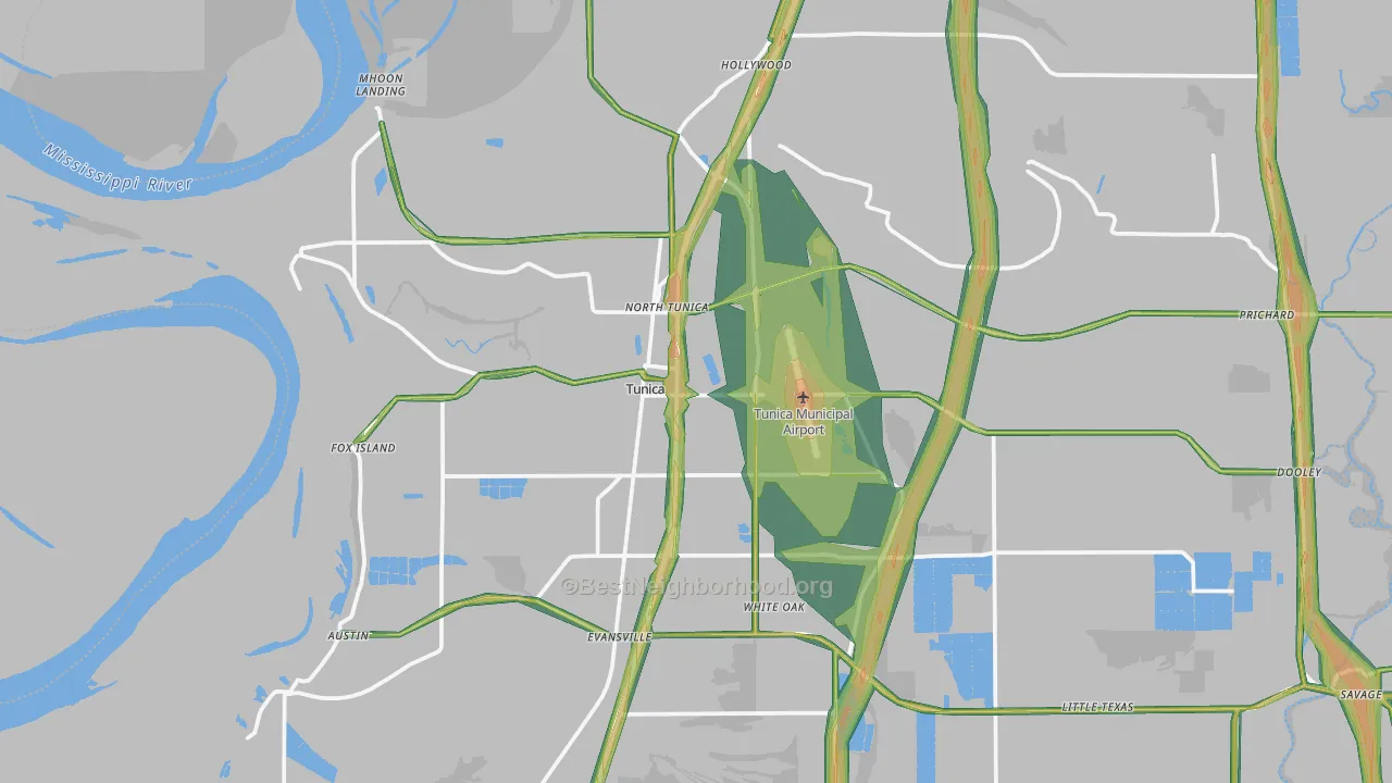 Tunica, MS Map of Noise Levels in Tunica