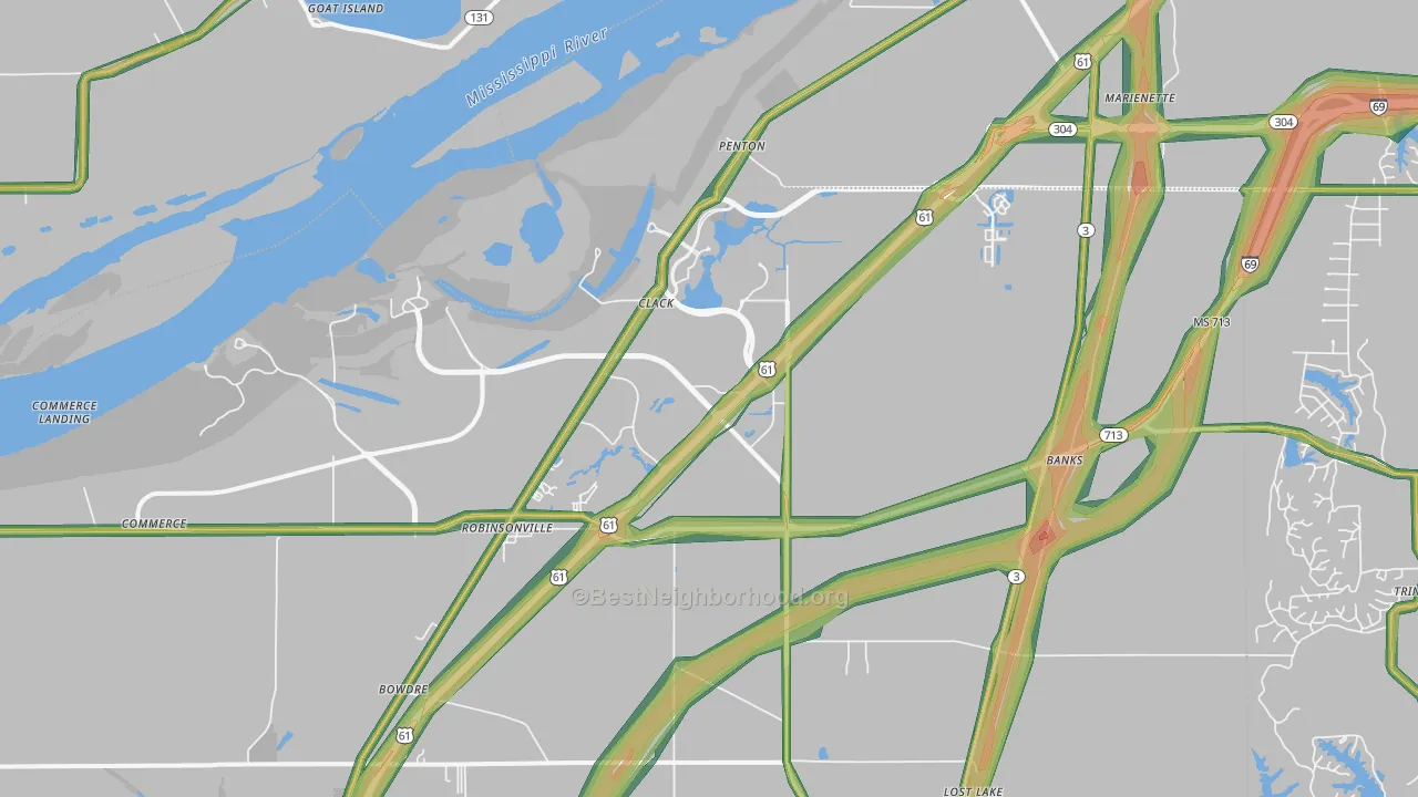 Tunica Resorts, MS Map of Noise Levels in Tunica Resorts