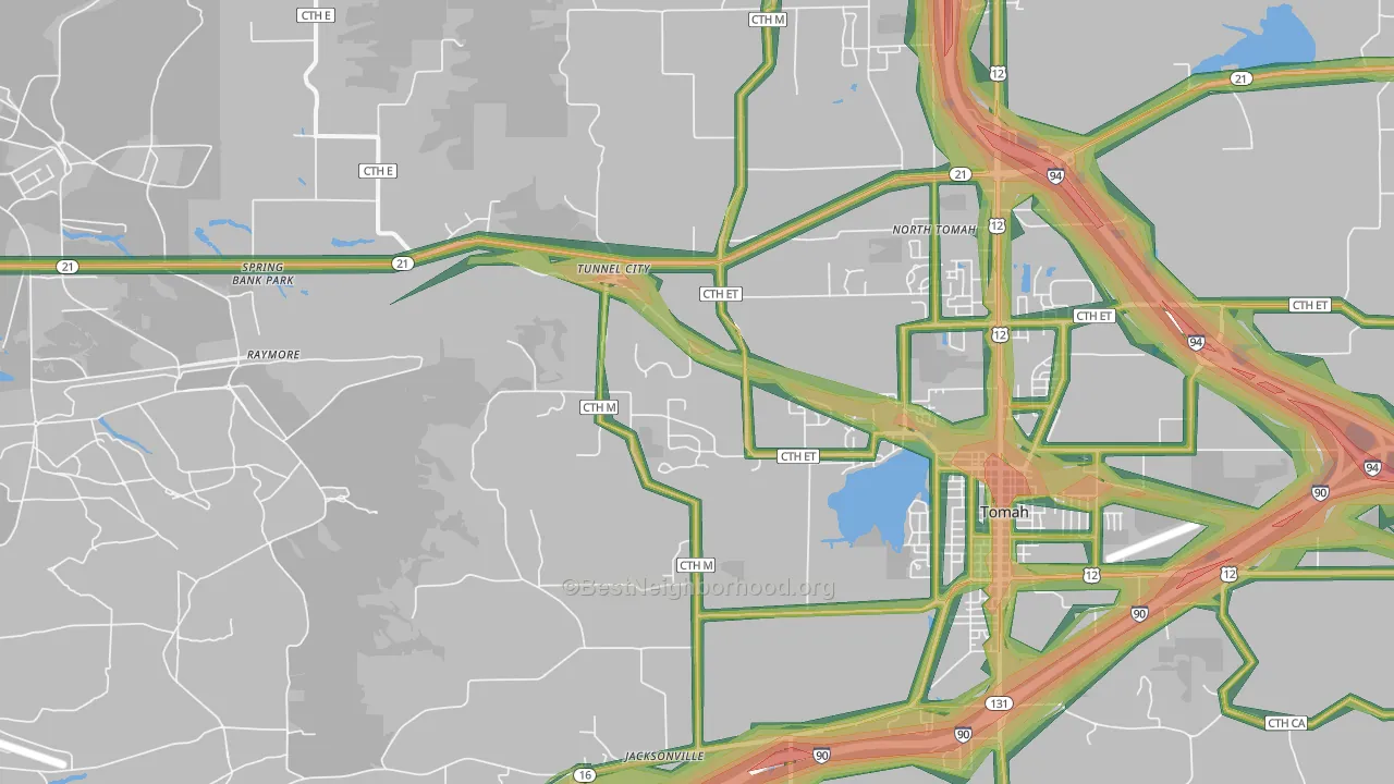Tunnel City, WI Map of Noise Levels in Tunnel City