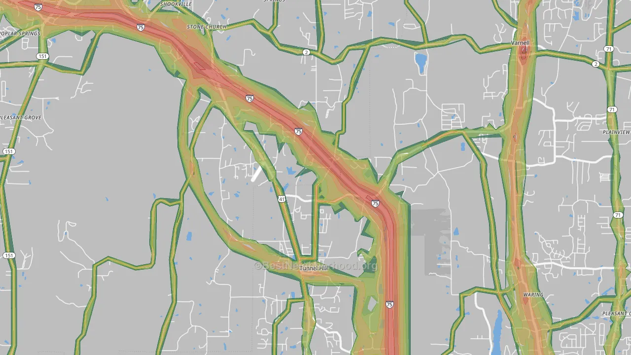 Tunnel Hill, GA Map of Noise Levels in Tunnel Hill
