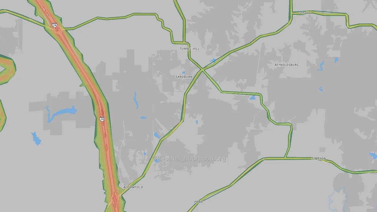 Tunnel Hill, IL Map of Noise Levels in Tunnel Hill