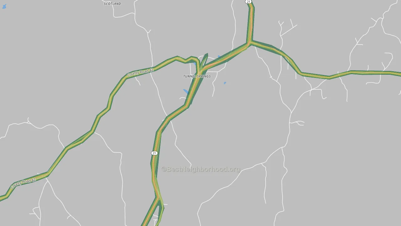 Tunnel Springs, AL Map of Noise Levels in Tunnel Springs