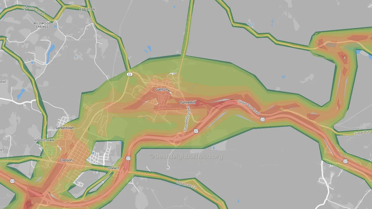 Tunnelhill, PA Map of Noise Levels in Tunnelhill