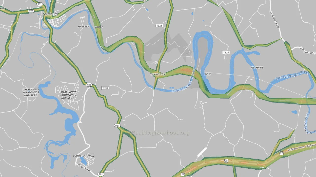 Tunnelton, PA Map of Noise Levels in Tunnelton