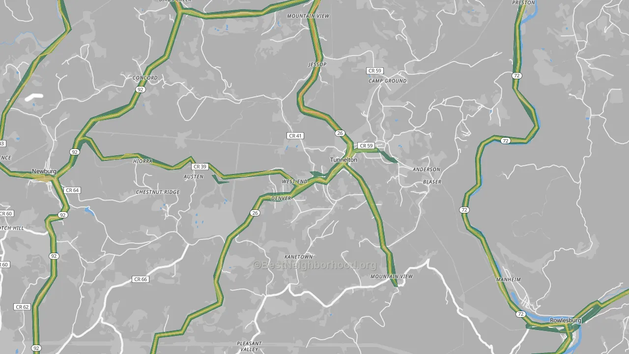 Tunnelton, WV Map of Noise Levels in Tunnelton