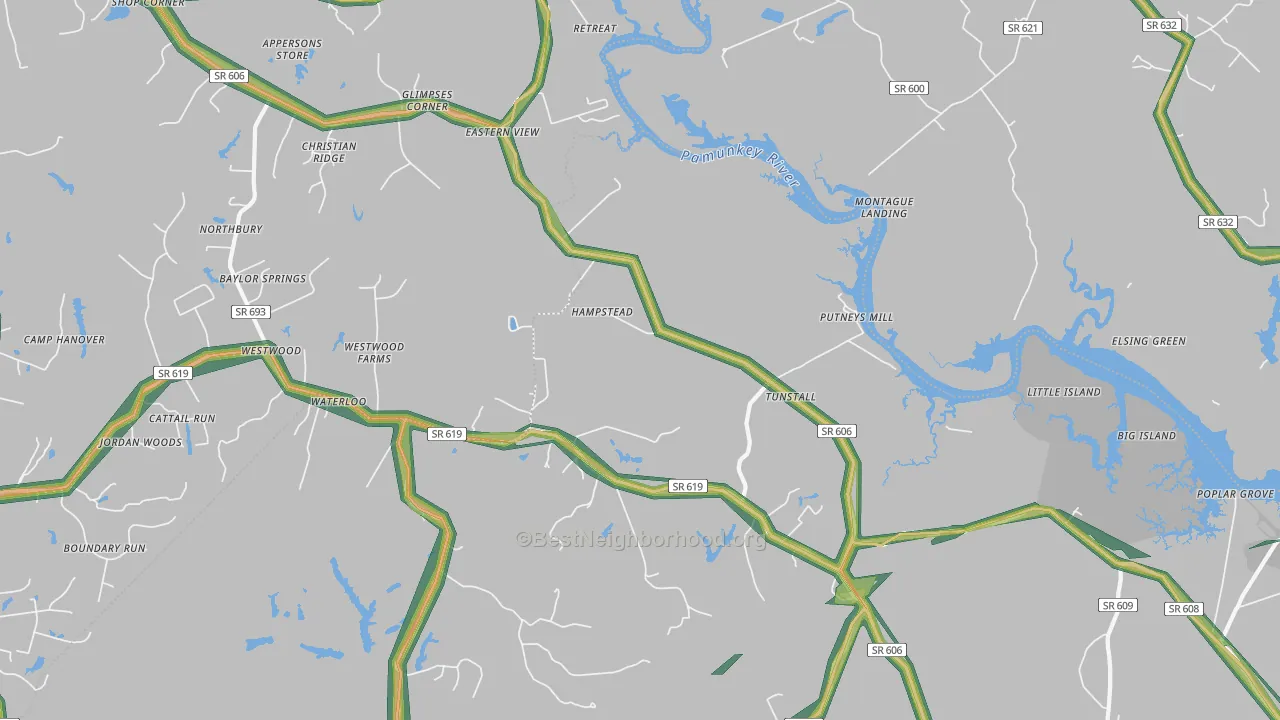 Tunstall, VA Map of Noise Levels in Tunstall