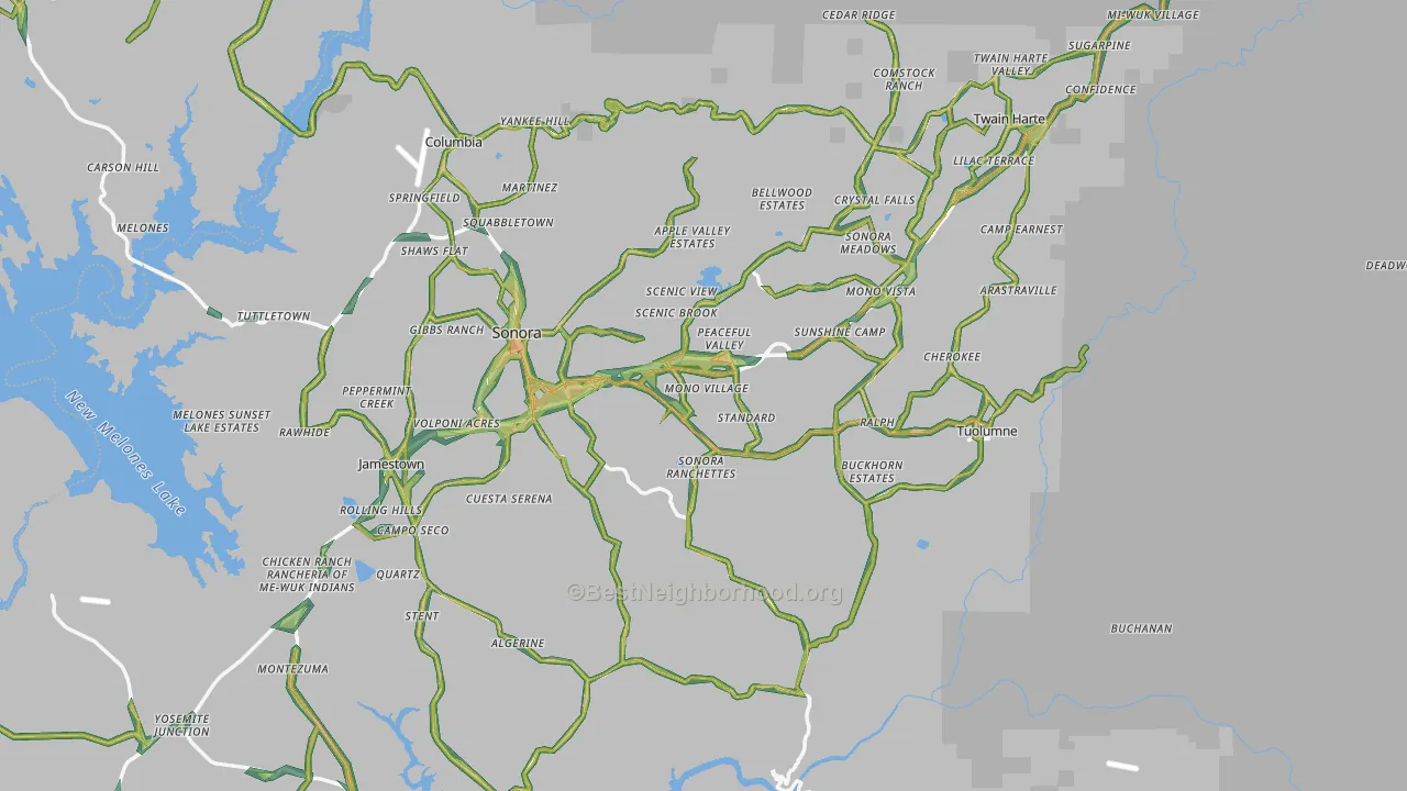 Tuolumne County, CA Map of Noise Levels in Tuolumne County