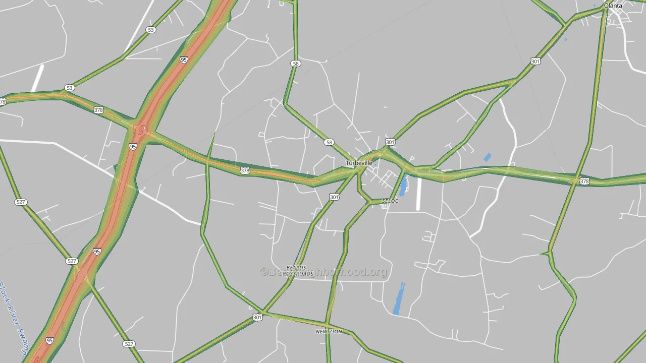 Turbeville, SC Map of Noise Levels in Turbeville