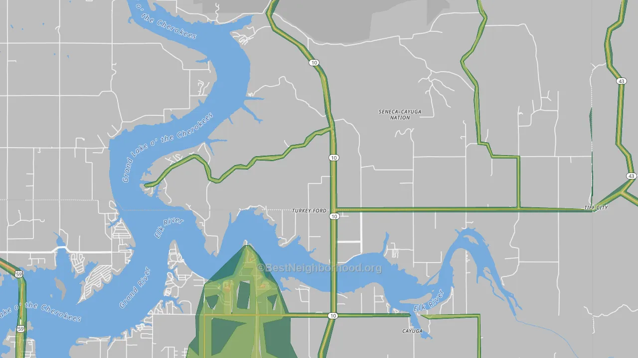 Turkey Ford, OK Map of Noise Levels in Turkey Ford