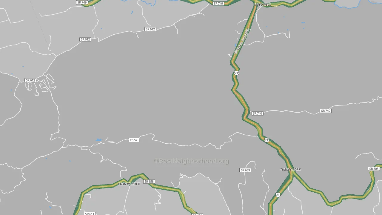 Turkey Fork, VA Map of Noise Levels in Turkey Fork
