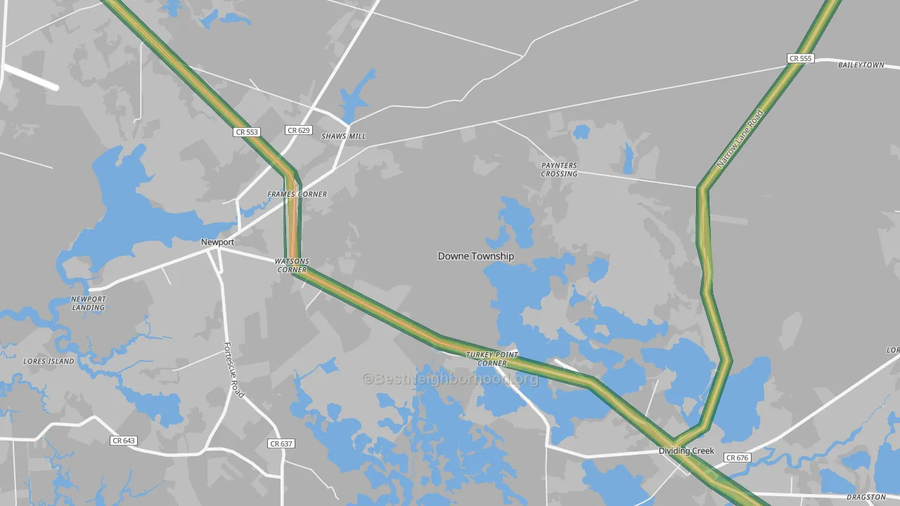 Turkey Point Corner, NJ Map of Noise Levels in Turkey Point Corner