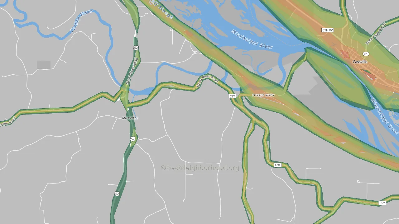 Turkey River, IA Map of Noise Levels in Turkey River