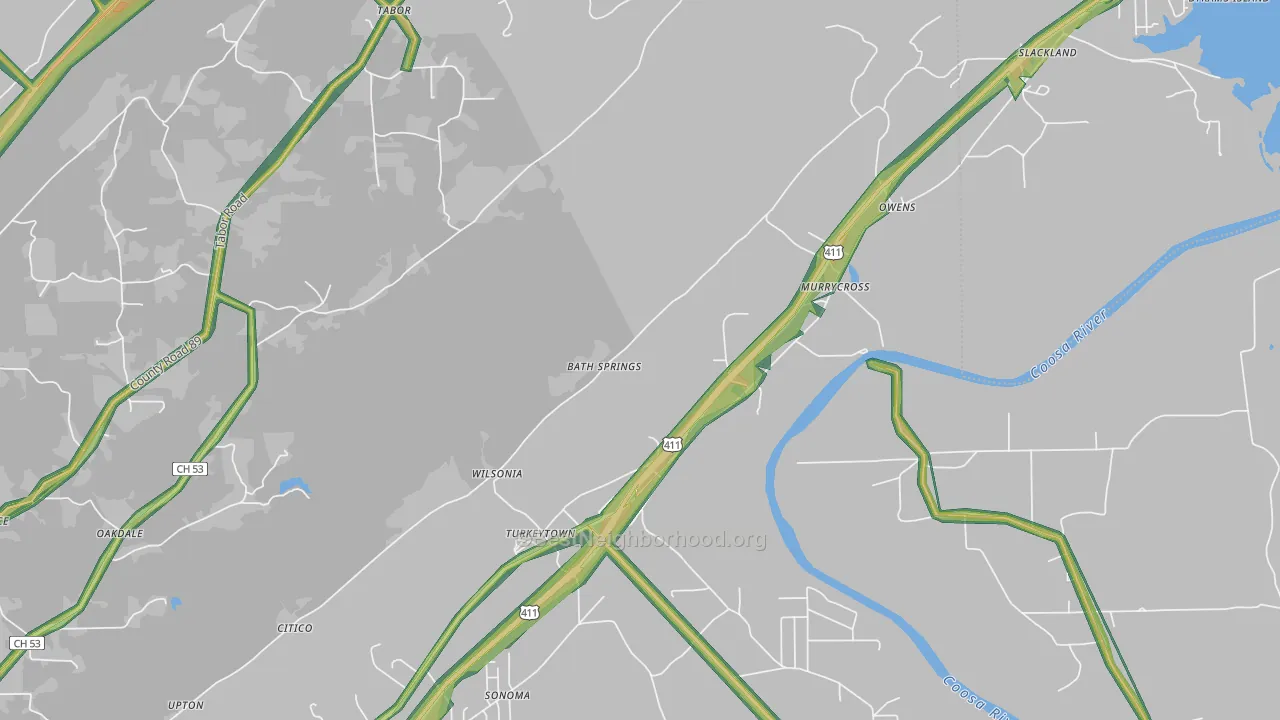 Turkeytown, AL Map of Noise Levels in Turkeytown