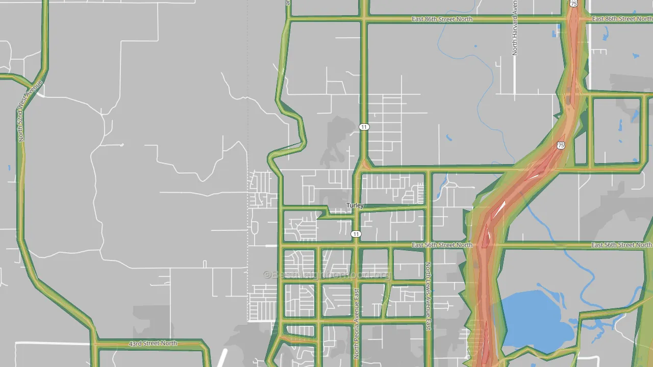 Turley, OK Map of Noise Levels in Turley