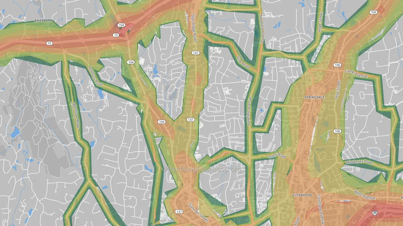 Turn of River, Stamford, CT Map of Noise Levels in Turn of River