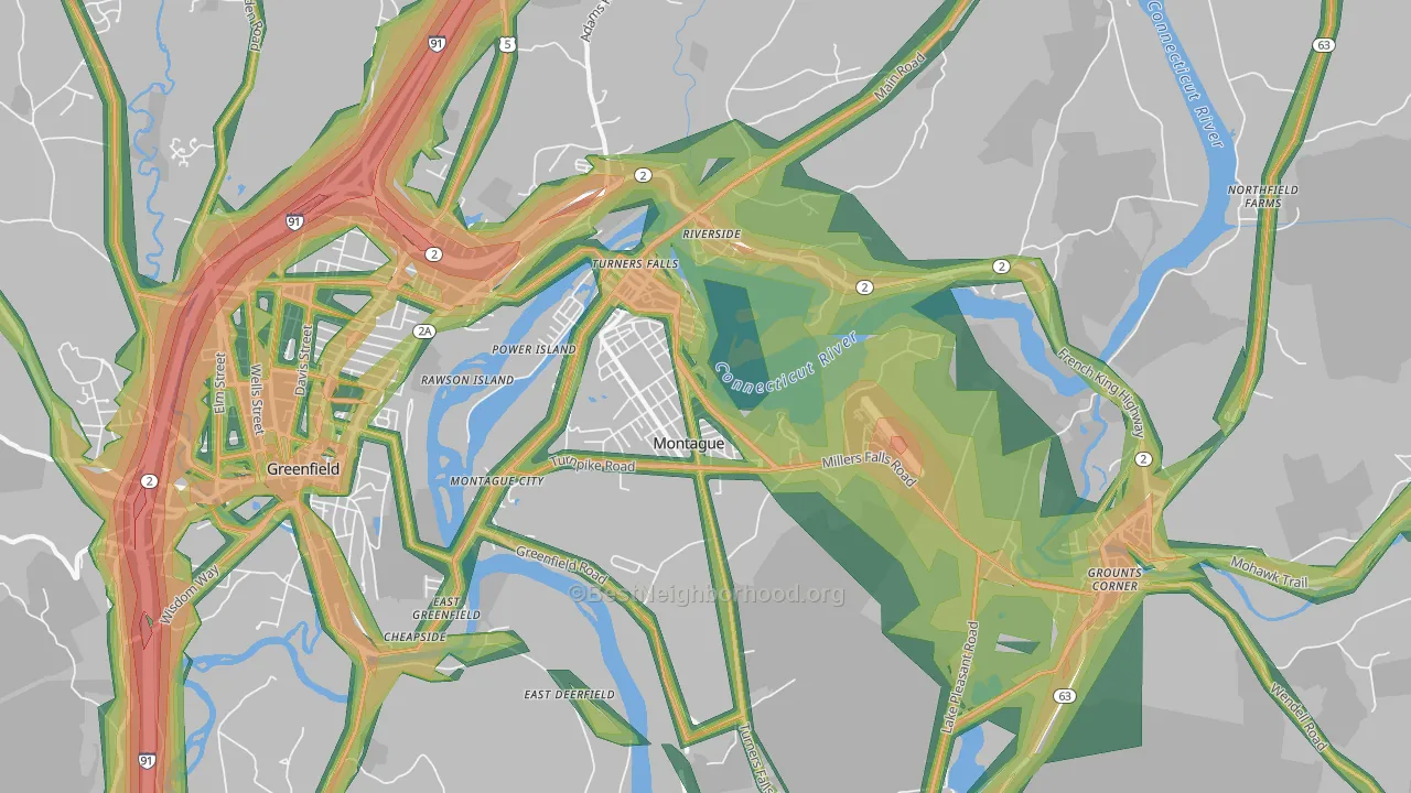 Turners Falls, MA Map of Noise Levels in Turners Falls