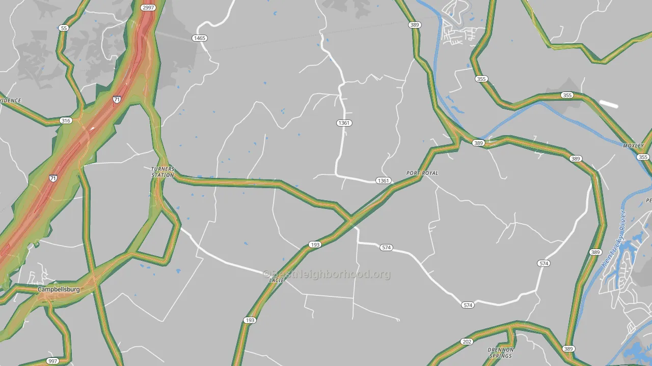 Turners Station, KY Map of Noise Levels in Turners Station