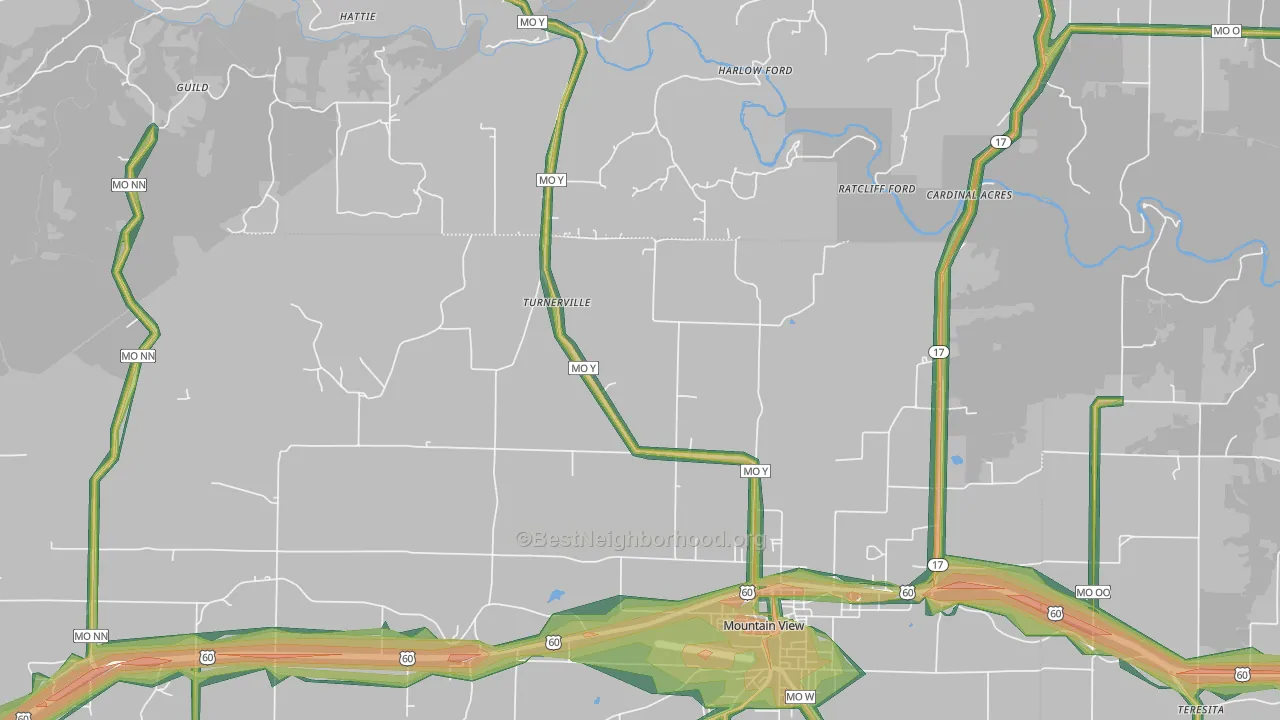 Turnerville, MO Map of Noise Levels in Turnerville