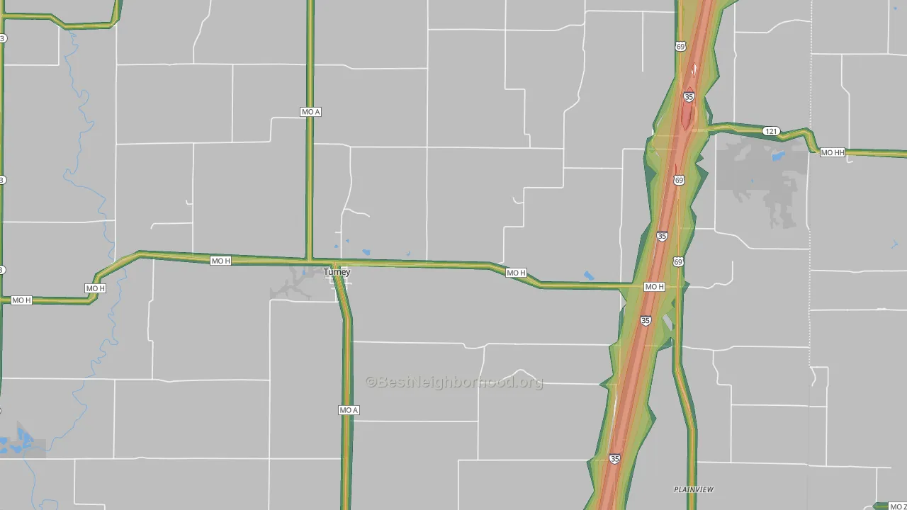Turney, MO Map of Noise Levels in Turney