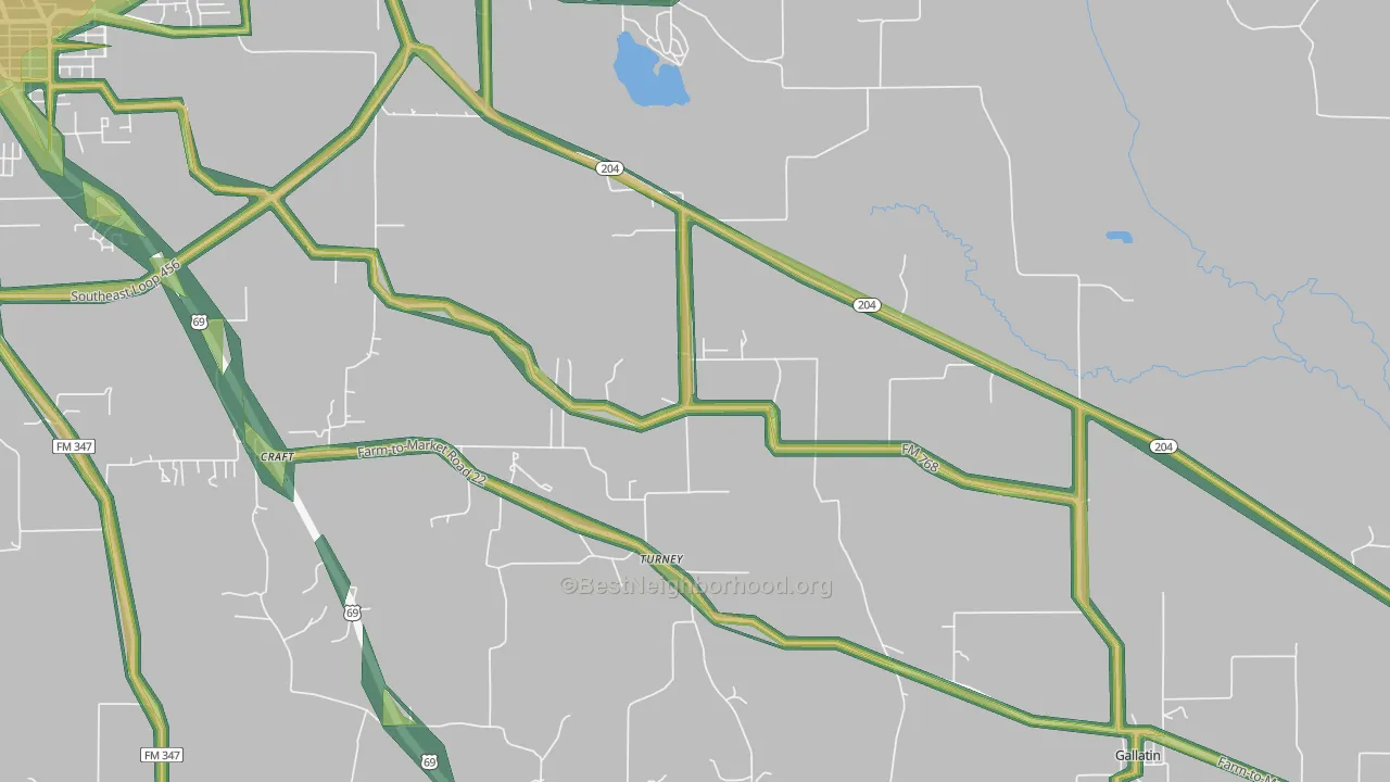 Turney, TX Map of Noise Levels in Turney