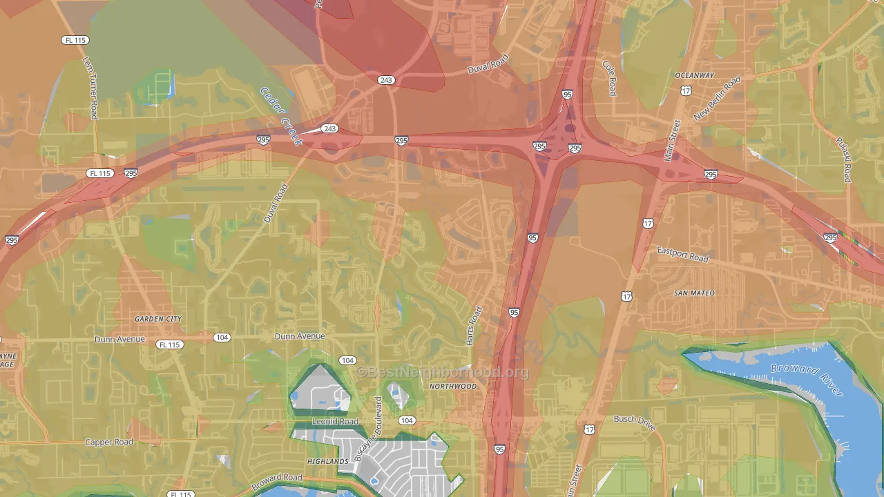 Turtle Creek, Jacksonville, FL Map of Noise Levels in Turtle Creek